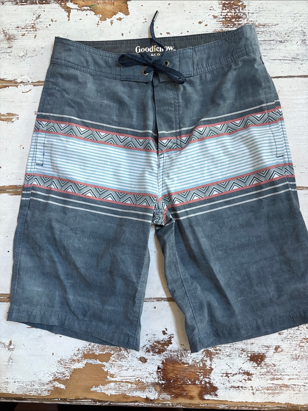 Goodfellow & Co Blue-Gray Striped Men's Board Shorts